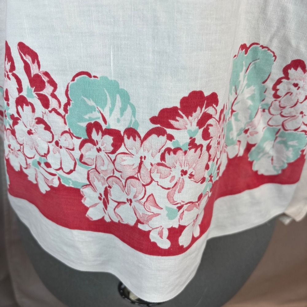 OS Plus Vintage Handmade Floral Tablecloth Caftan Top Red Wht Turquse Split Neck - Picture 9 of 14